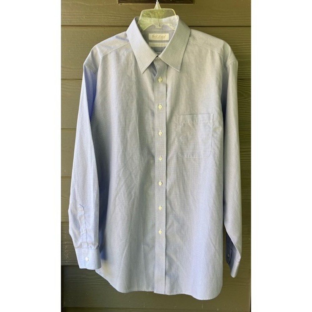Roundtree & Yorke GOLD LABEL Shirt Men's 16 1/2 35 Fitted Blue Checked Non-Iron